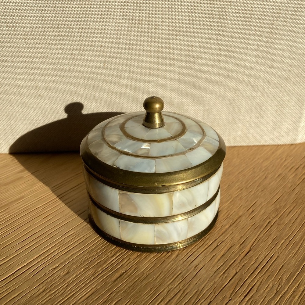 Brass and Mother of Pearl Inlay Trinket Jar